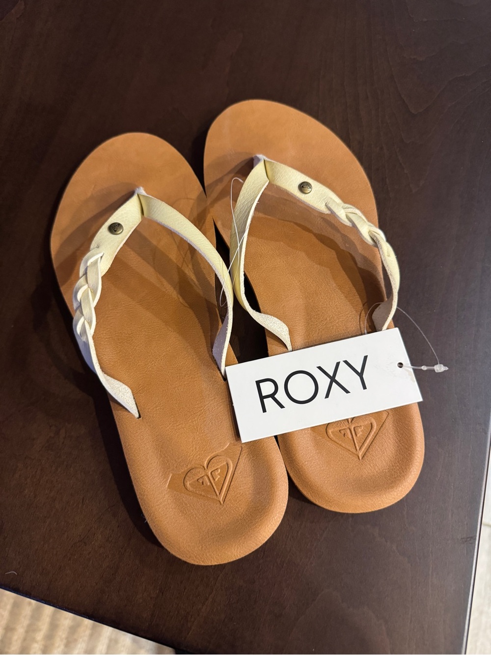 Roxy Liza IV Sandals in Tan and Cream Braided Straps